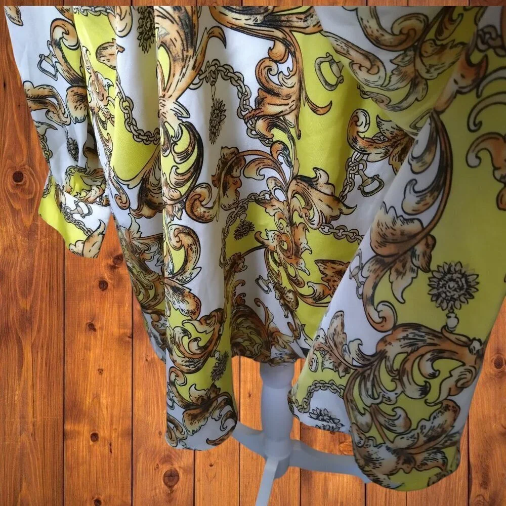 Forever 21+ Size  1X Faux Wrap Long Slit Sleeve Paisley Boho V-Neck Dress